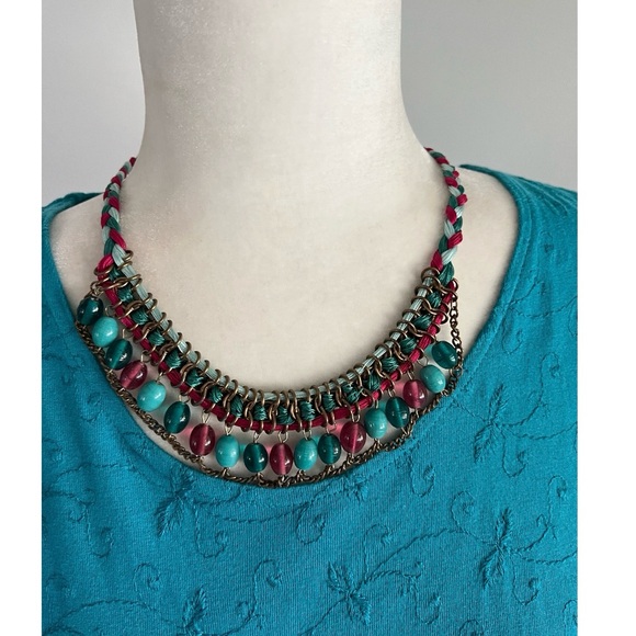 Boho Statement Necklace – Colourful Braids & Beads / Treasure Hunt Gift - Picture 3 of 5